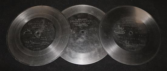 Three Berliner single sided gramophone records, 1895-99